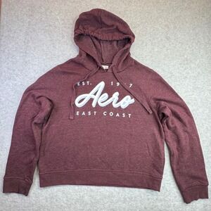 Aeropostale Womens Hoodie Large Burgundy East Coast Graphic Sweatshirt